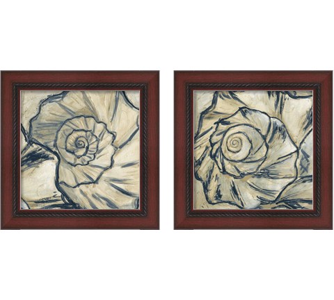 Navy Seashell Spiral 2 Piece Framed Art Print Set by Megan Meagher