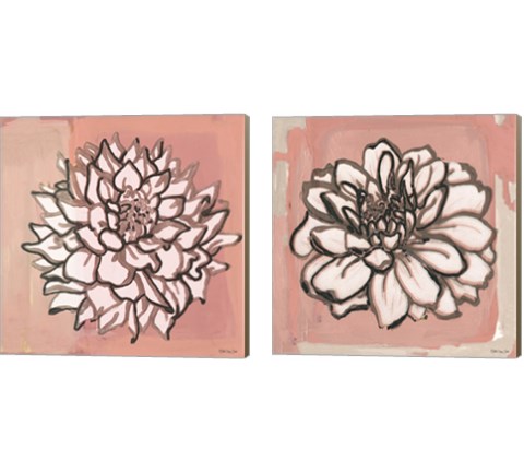 Pink and Gray Floral  2 Piece Canvas Print Set by Stellar Design Studio