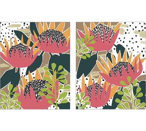 King Protea 2 Piece Art Print Set by Melissa Wang