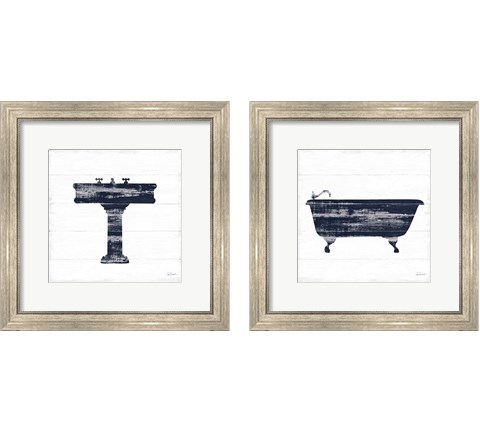 Shiplap Bath Navy 2 Piece Framed Art Print Set by Sue Schlabach