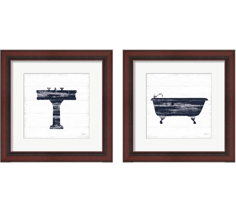 Shiplap Bath Navy 2 Piece Framed Art Print Set by Sue Schlabach