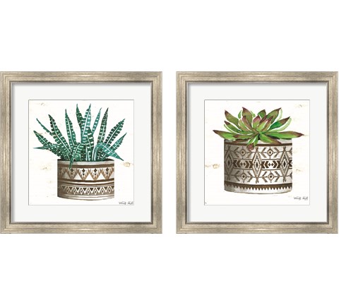 Cactus Mud Cloth Vase 2 Piece Framed Art Print Set by Cindy Jacobs