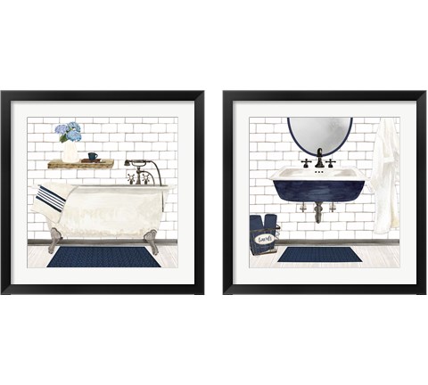 Farmhouse Bath Navy 2 Piece Framed Art Print Set by Tara Reed