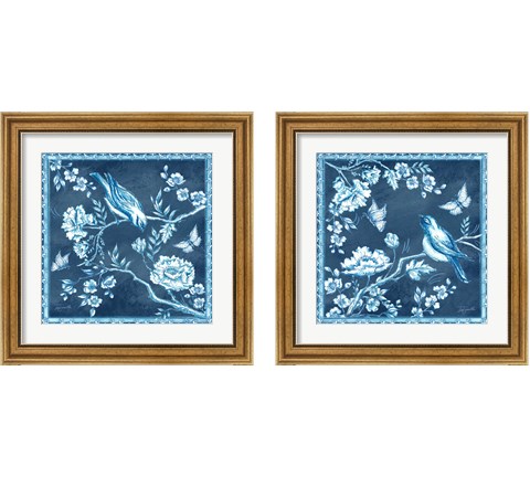 Chinoiserie Tile Blue 2 Piece Framed Art Print Set by Tre Sorelle Studios