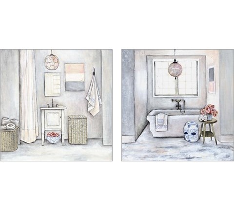 Neutral Bath 2 Piece Art Print Set by R. RIG