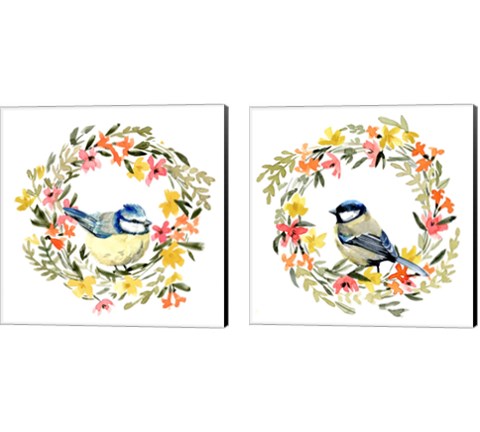 Springtime Wreath & Bird 2 Piece Canvas Print Set by Emma Caroline