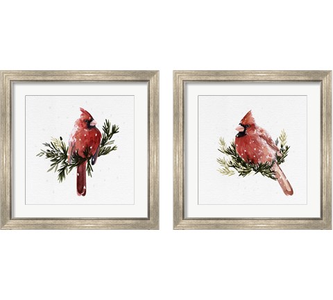 Cardinal with Snow 2 Piece Framed Art Print Set by Emma Caroline