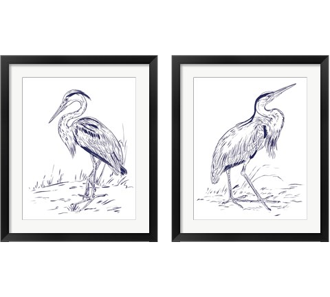 Indigo Heron 2 Piece Framed Art Print Set by Melissa Wang