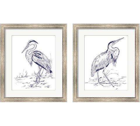 Indigo Heron 2 Piece Framed Art Print Set by Melissa Wang