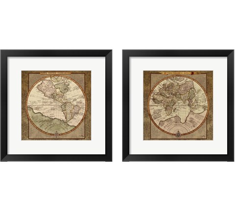 Damask World Map 2 Piece Framed Art Print Set by Elizabeth Medley