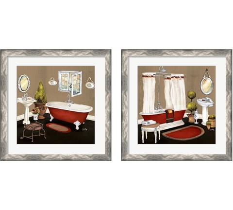 Red Master Bath 2 Piece Framed Art Print Set by Elizabeth Medley