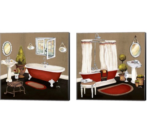 Red Master Bath 2 Piece Canvas Print Set by Elizabeth Medley