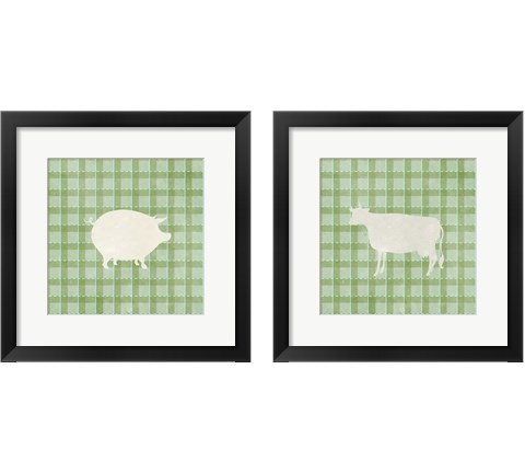 Farm Animal on Plaid 2 Piece Framed Art Print Set by Elizabeth Medley