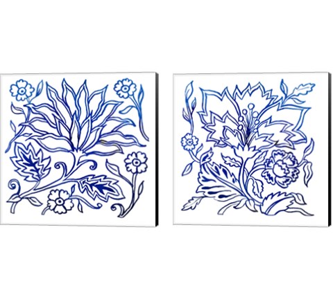 Jodhpur Blues on White 2 Piece Canvas Print Set by Elizabeth Medley