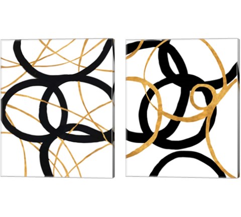 Black and Gold Stroke 2 Piece Canvas Print Set by Megan Morris