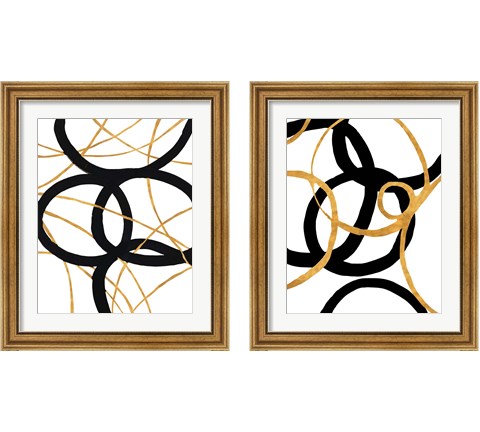 Black and Gold Stroke 2 Piece Framed Art Print Set by Megan Morris