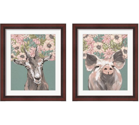 Floral Farm Animals 2 Piece Framed Art Print Set by Michele Norman