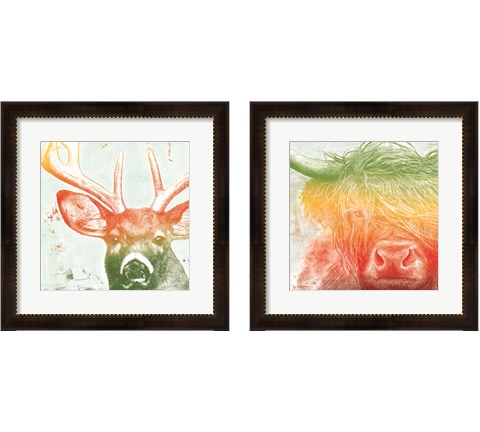 Norwegian Bison & Deer Rainbow 2 Piece Framed Art Print Set by Marie-Elaine Cusson