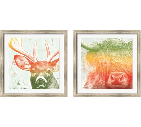 Norwegian Bison & Deer Rainbow 2 Piece Framed Art Print Set by Marie-Elaine Cusson