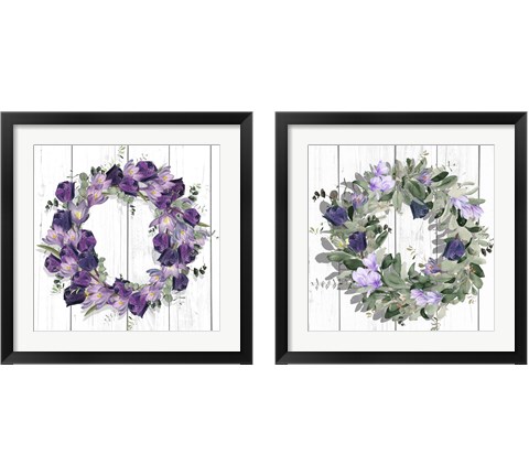 Purple Tulip Wreath 2 Piece Framed Art Print Set by Jennifer Parker