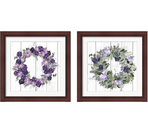 Purple Tulip Wreath 2 Piece Framed Art Print Set by Jennifer Parker