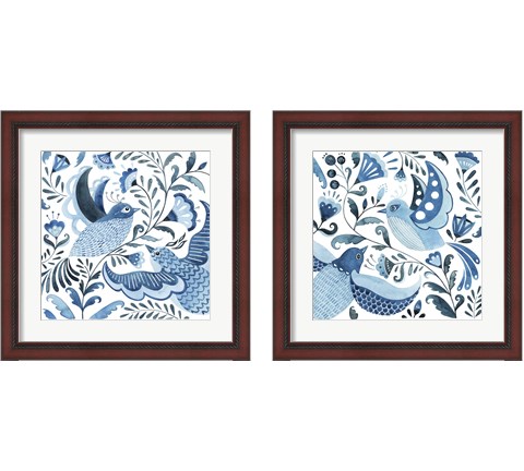 Blue Bird Folk 2 Piece Framed Art Print Set by Grace Popp