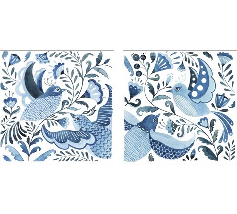 Blue Bird Folk 2 Piece Art Print Set by Grace Popp