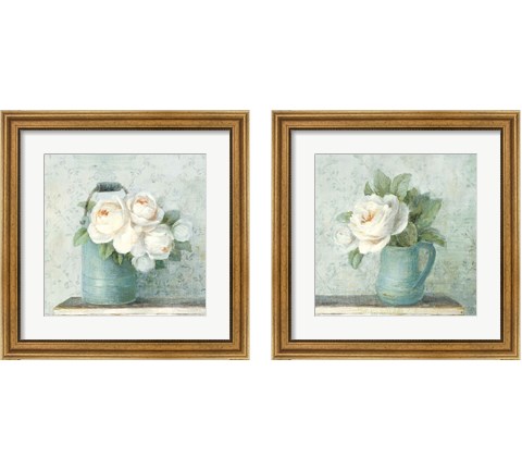 June Roses White Blue 2 Piece Framed Art Print Set by Danhui Nai