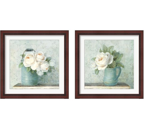 June Roses White Blue 2 Piece Framed Art Print Set by Danhui Nai