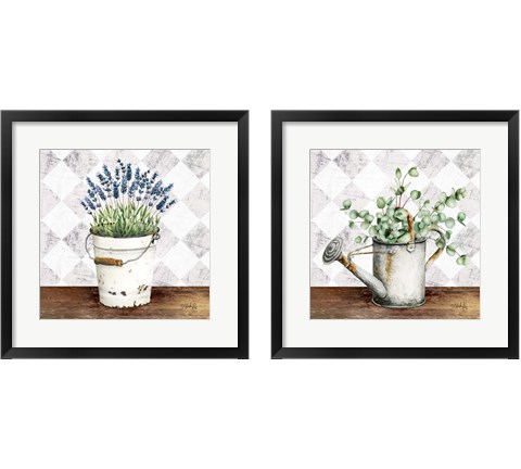 Eucalyptus & Purple Flowers 2 Piece Framed Art Print Set by Marla Rae