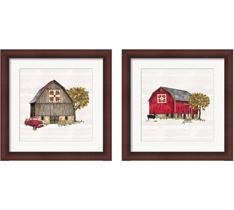 Fall Barn Quilt 2 Piece Framed Art Print Set by Tara Reed