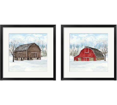 Winter Barn Quilt 2 Piece Framed Art Print Set by Tara Reed