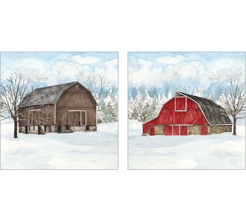 Winter Barn Quilt 2 Piece Art Print Set by Tara Reed