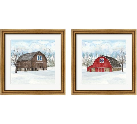 Winter Barn Quilt 2 Piece Framed Art Print Set by Tara Reed