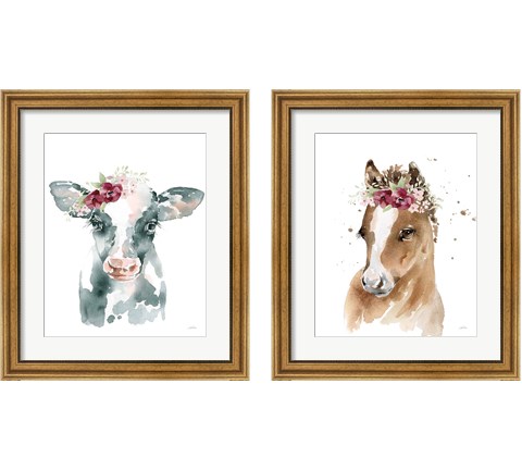 Floral Cow & Pony 2 Piece Framed Art Print Set by Katrina Pete