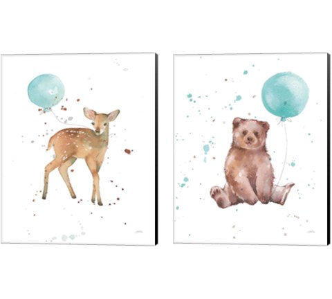 Festive Bear & Fawn 2 Piece Canvas Print Set by Katrina Pete
