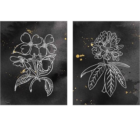 Indigo Blooms Black 2 Piece Art Print Set by Wild Apple Portfolio