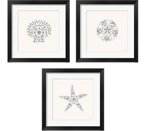 Sea Charms Silver 3 Piece Framed Art Print Set by Veronique Charron