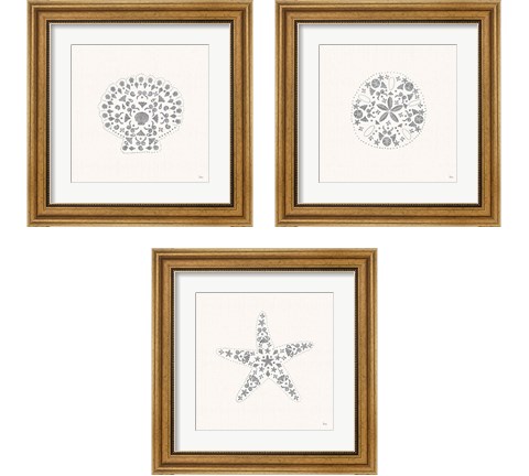 Sea Charms Silver 3 Piece Framed Art Print Set by Veronique Charron