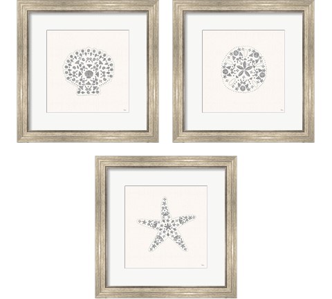 Sea Charms Silver 3 Piece Framed Art Print Set by Veronique Charron