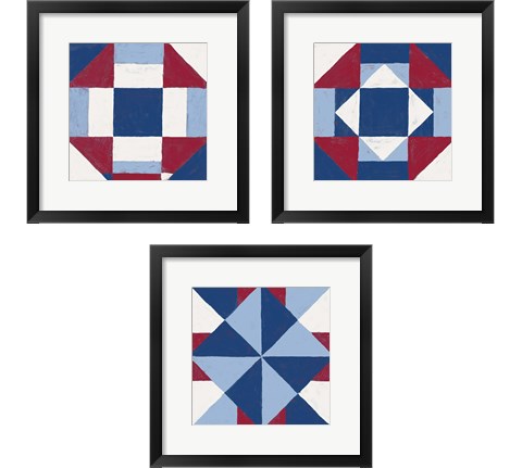 Americana Patchwork Tile 3 Piece Framed Art Print Set by Vanna Lam