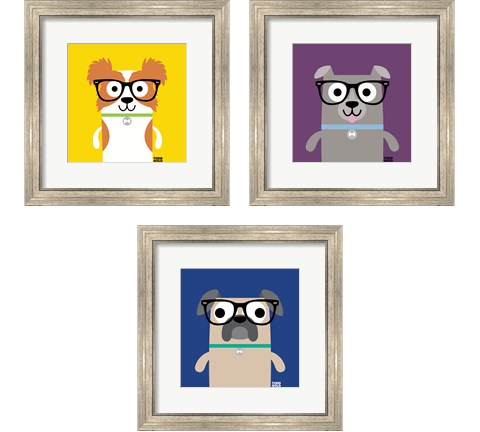 Bow Wow Dogs 3 Piece Framed Art Print Set by Todd Art