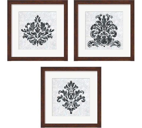 Textured Damask on White 3 Piece Framed Art Print Set by Lee C