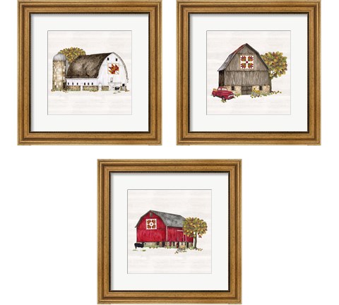 Fall Barn Quilt 3 Piece Framed Art Print Set by Tara Reed