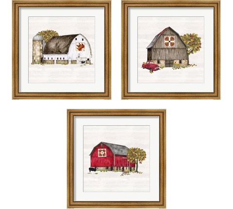 Fall Barn Quilt 3 Piece Framed Art Print Set by Tara Reed