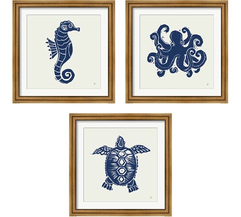 Primitive Sea Navy 3 Piece Framed Art Print Set by Daphne Brissonnet