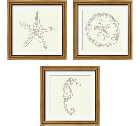 Coastal Breeze Sketches Silver 3 Piece Framed Art Print Set by Anne Tavoletti