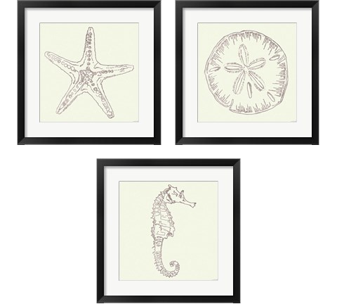 Coastal Breeze Sketches Silver 3 Piece Framed Art Print Set by Anne Tavoletti