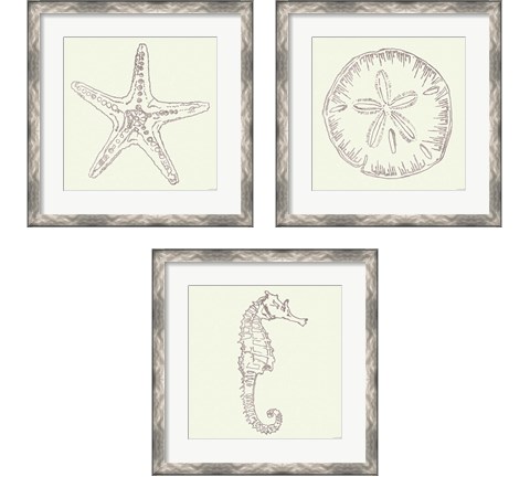 Coastal Breeze Sketches Silver 3 Piece Framed Art Print Set by Anne Tavoletti