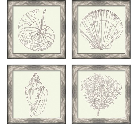 Coastal Breeze Sketches Silver 4 Piece Framed Art Print Set by Anne Tavoletti